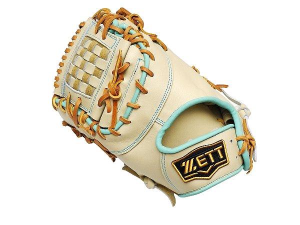 ZETT Pro Model Elite 12.5 inch LHT First Base Mitt - Beige/Skyblue