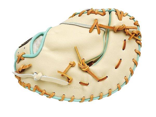 ZETT Pro Model Elite 12.5 inch LHT First Base Mitt - Beige/Skyblue