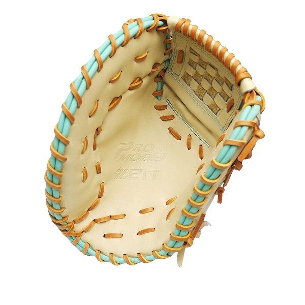 ZETT Pro Model Elite 12.5 inch LHT First Base Mitt - Beige/Skyblue