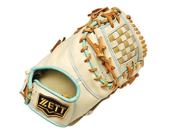 ZETT Pro Model Elite 12.5 inch First Base Mitt - Beige/Skyblue