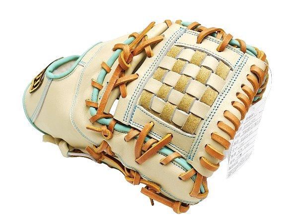 ZETT Pro Model Elite 12.5 inch First Base Mitt - Beige/Skyblue