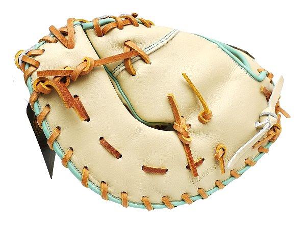 ZETT Pro Model Elite 12.5 inch First Base Mitt - Beige/Skyblue