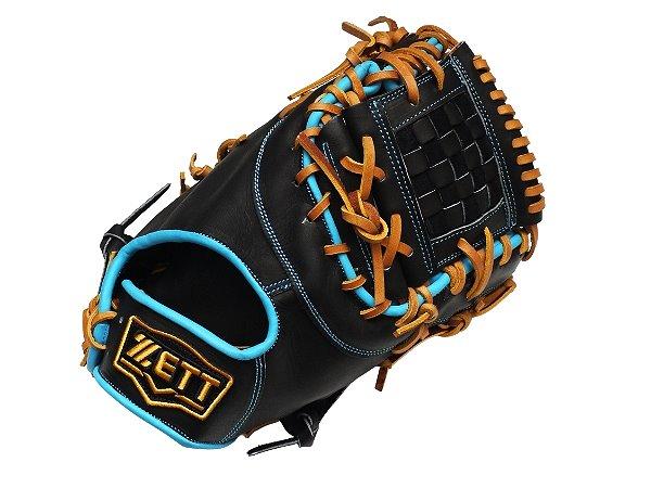 ZETT Pro Model Elite 12.5 inch First Base Mitt - Black/Skyblue