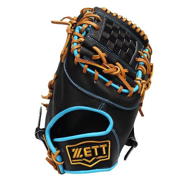ZETT Pro Model Elite 12.5 inch First Base Mitt - Black/Skyblue
